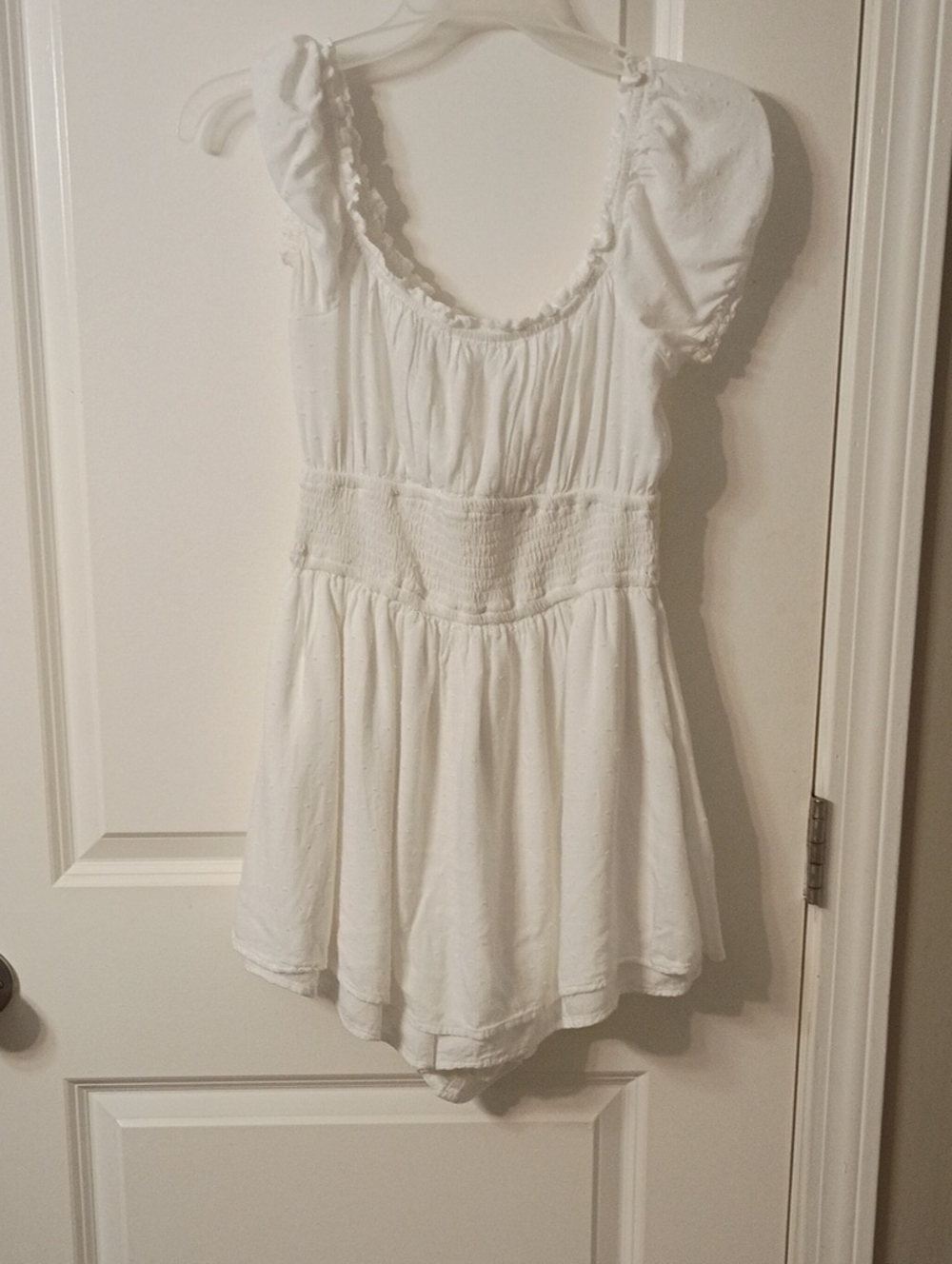 Hollister White Smocked Romper with Puff Sleeves